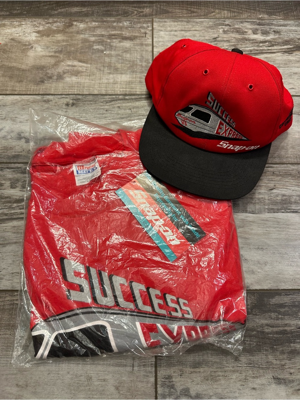 Snap-on Red and Black Success Express Hat with Matching Tee Vintage 1983